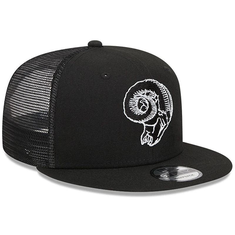 Casquette New Era Los Angeles Rams Throwback Main Trucker 9FIFTY Snapback noire pour homme