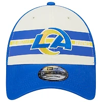 Men's New Era Cream/Royal Los Angeles Rams Team Stripe Trucker 9FORTY Snapback Hat