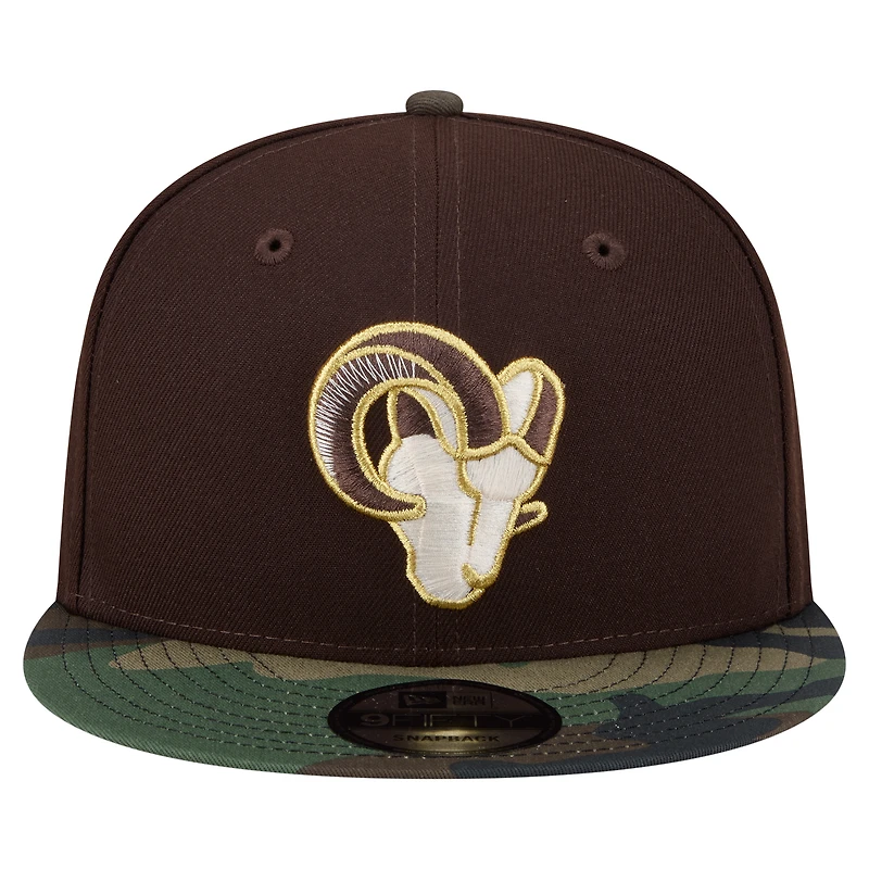 Men's New Era Dark Brown Los Angeles Rams Burnt Wood Camo 9FIFTY Snapback Hat