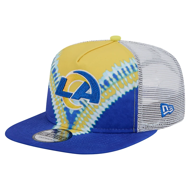 Casquette de golf à visière arrière New Era pour homme Los Angeles Rams, couleur or/bleu royal