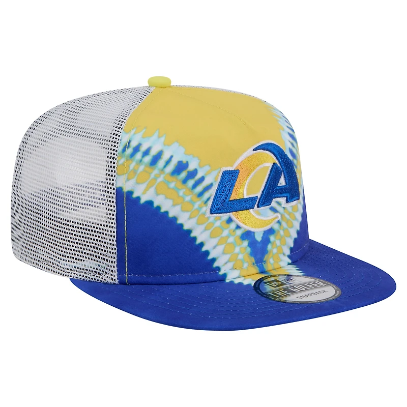Men's New Era Gold/Royal Los Angeles Rams Throwback Dye Golfer Snapback Hat