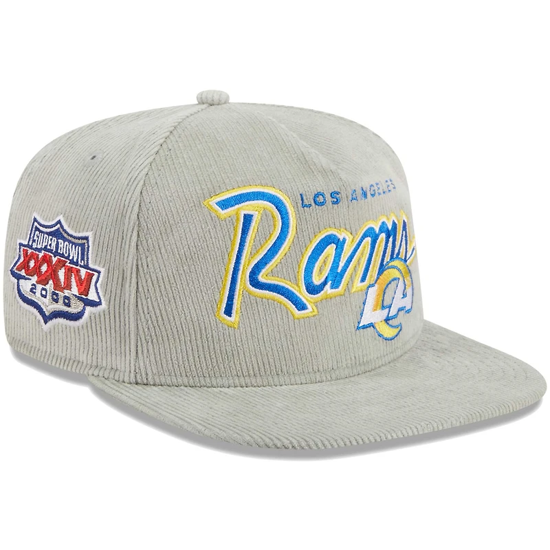 Casquette snapback golfeur Los Angeles Rams en velours côtelé grise New Era pour homme