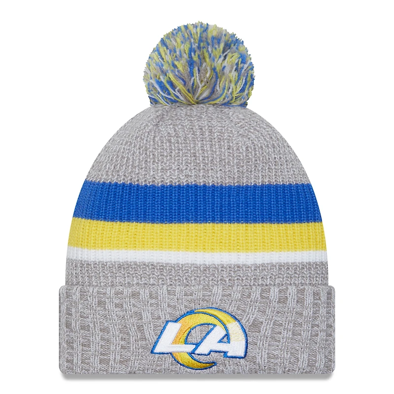 Bonnet en tricot à revers New Era pour hommes, gris chiné, Los Angeles Rams, avec pompon