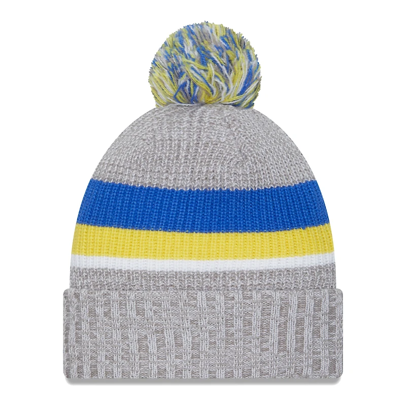 Bonnet en tricot à revers New Era pour hommes, gris chiné, Los Angeles Rams, avec pompon