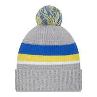 Bonnet en tricot à revers New Era pour hommes, gris chiné, Los Angeles Rams, avec pompon