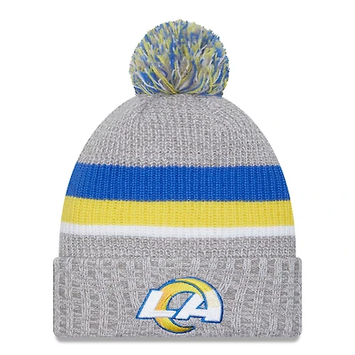 Bonnet en tricot à revers New Era pour hommes, gris chiné, Los Angeles Rams, avec pompon