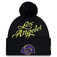 Bonnet en tricot à revers et pompon bleu nuit New Era pour homme, collection Rivalries 2025 des Los Angeles Rams