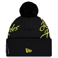 Bonnet en tricot à revers et pompon bleu nuit New Era pour homme, collection Rivalries 2025 des Los Angeles Rams