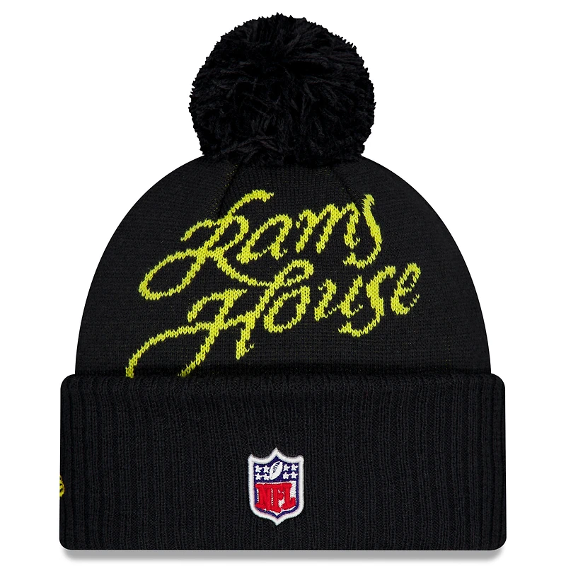 Bonnet en tricot à revers et pompon bleu nuit New Era pour homme, collection Rivalries 2025 des Los Angeles Rams