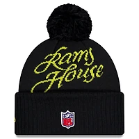 Bonnet en tricot à revers et pompon bleu nuit New Era pour homme, collection Rivalries 2025 des Los Angeles Rams