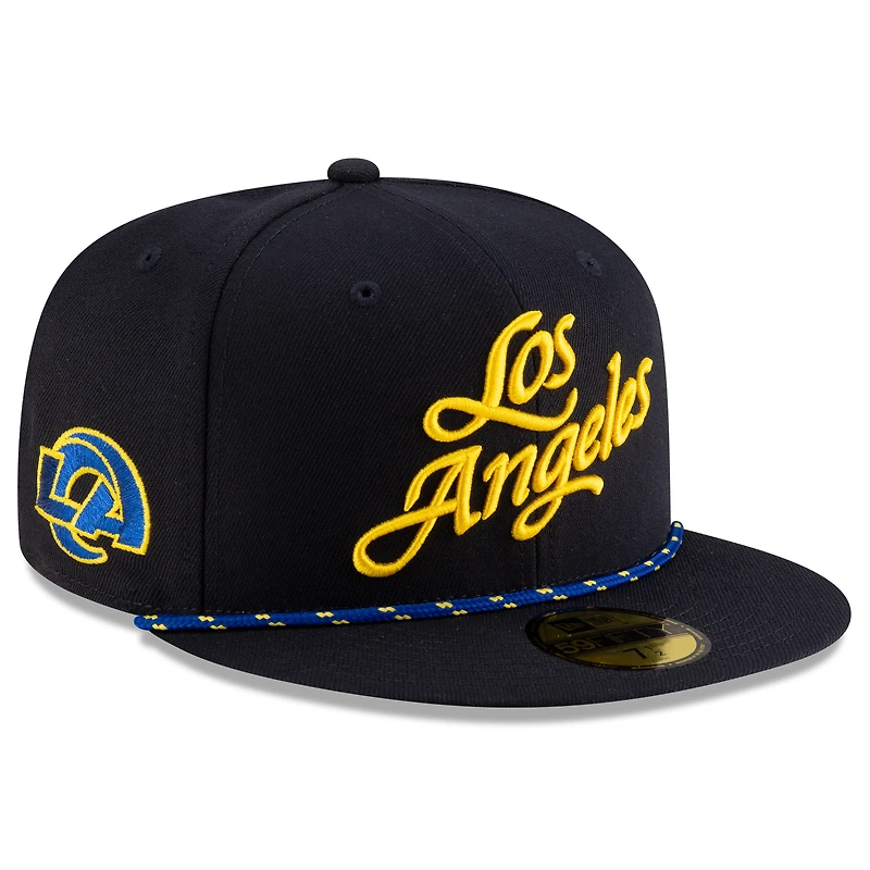 Casquette ajustée 59FIFTY bleu nuit New Era pour homme, collection Rivalries 2025 des Los Angeles Rams, avec cordon de serrage