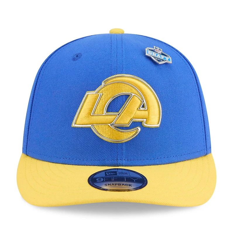 Casquette snapback New Era 9FIFTY pour homme, bleu royal/or, Los Angeles Rams, édition spéciale draft NFL 2026.