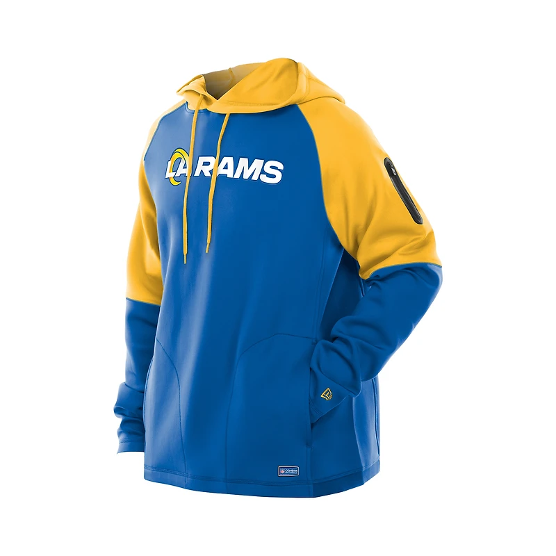 Sweat à capuche raglan blocs de couleurs authentiques New Era Royal Los Angeles Rams pour homme