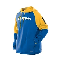 Sweat à capuche raglan blocs de couleurs authentiques New Era Royal Los Angeles Rams pour homme