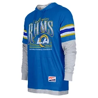 T-shirt à capuche manches longues New Era Royal Los Angeles Rams Twofer pour homme
