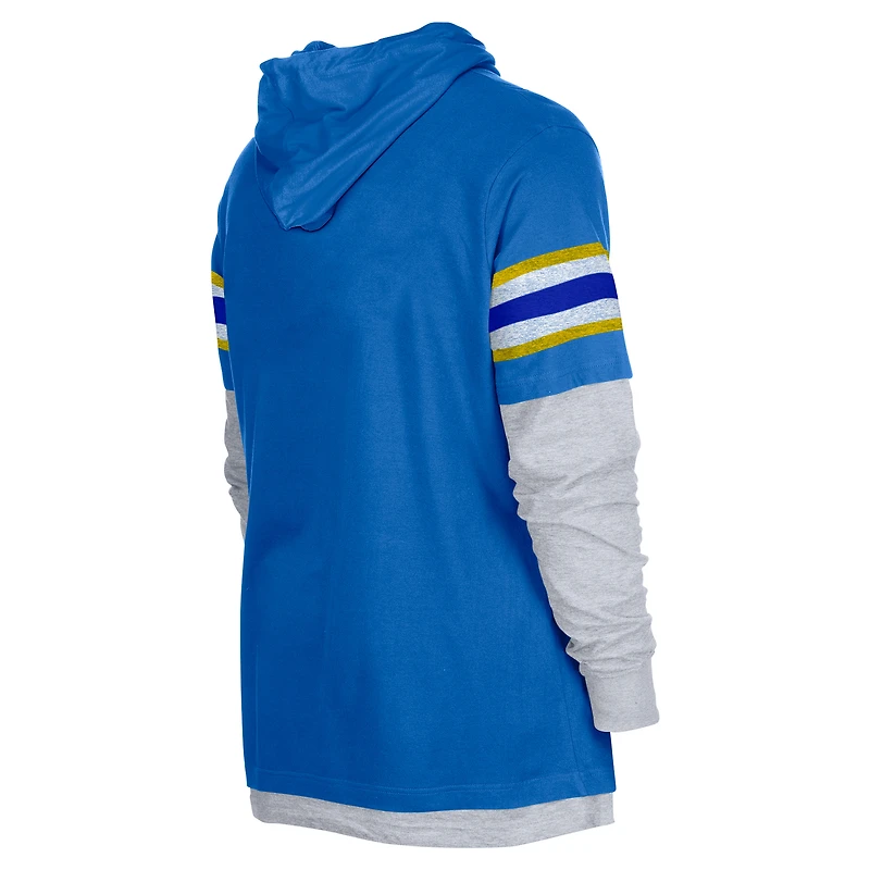 T-shirt à capuche manches longues New Era Royal Los Angeles Rams Twofer pour homme