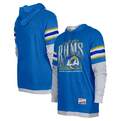 T-shirt à capuche manches longues New Era Royal Los Angeles Rams Twofer pour homme