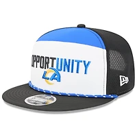 Men's New Era White/Black Los Angeles Rams 2025 Inspire Change Split Panel 9FIFTY Snapback Hat