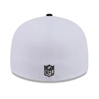 Casquette ajustée New Era 59FIFTY blanche et noire pour homme, Los Angeles Rams, édition spéciale NFL Draft 2026.