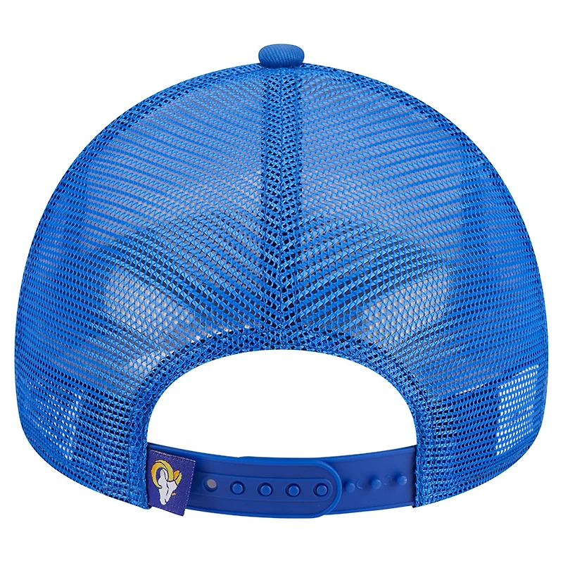 Men's New Era White/Royal Los Angeles Rams Stacked A-Frame Trucker 9FORTY Adjustable Hat