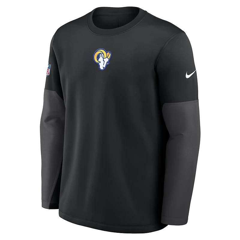 Men's Nike Black Los Angeles Rams Sideline Coach Therma-FIT Long Sleeve T-Shirt