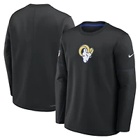 Sweat-shirt Nike Therma-FIT noir pour homme, modèle Los Angeles Rams, avec logo des entraîneurs de bord touche.