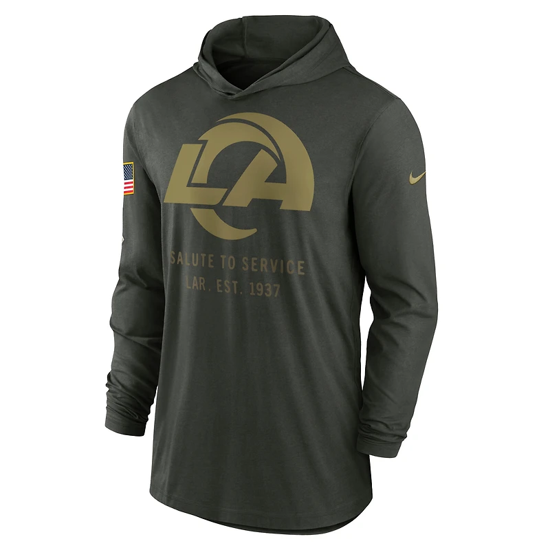 Pull à capuche léger Nike Forest Green Los Angeles Rams 2025 Salute to Service Sideline Dri-FIT pour homme