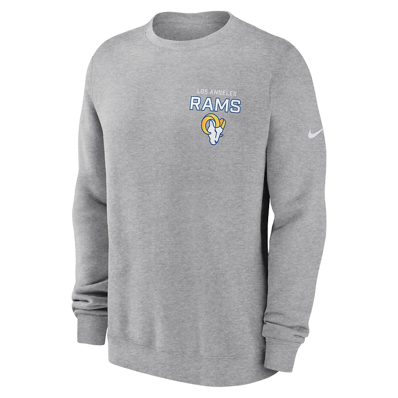 Men's Nike Heather Gray Los Angeles Rams Primetime Club Fleece Pullover Sweatshirt