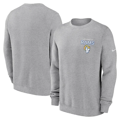 Men's Nike Heather Gray Los Angeles Rams Primetime Club Fleece Pullover Sweatshirt