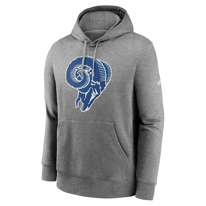 Men's Nike Heathered Gray Los Angeles Rams Rewind Club Fleece Pullover Hoodie