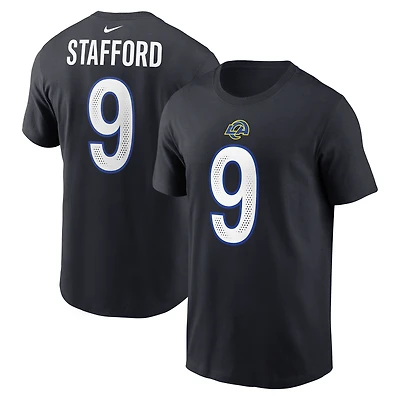 T-shirt Nike Matthew Stafford bleu nuit pour homme, collection Rivalries 2025 des Los Angeles Rams, avec nom et numéro de joueur