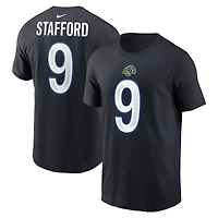 T-shirt Nike Matthew Stafford bleu nuit pour homme, collection Rivalries 2025 des Los Angeles Rams, avec nom et numéro de joueur
