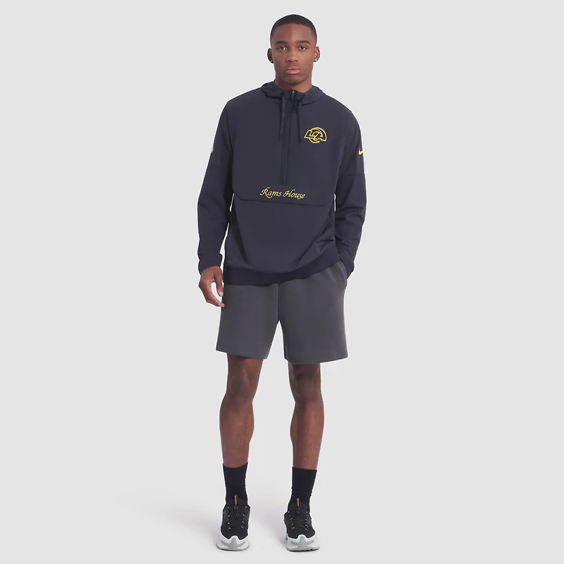 Veste à capuche Nike bleu nuit Los Angeles Rams 2025 Rivalries Collection Sideline Anorak demi-zip pour homme