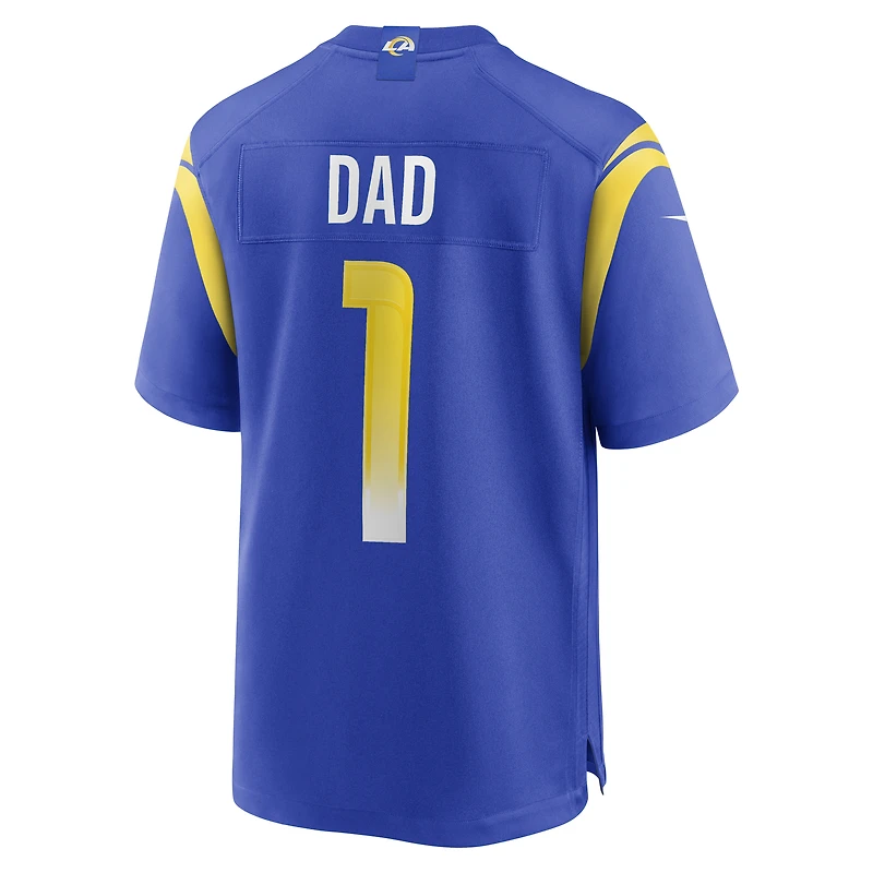 Maillot de match Nike numéro 1 Dad Royal Los Angeles Rams pour homme
