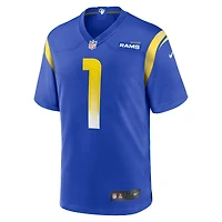 Men's Nike Number 1 Groom Royal Los Angeles Rams Game Jersey