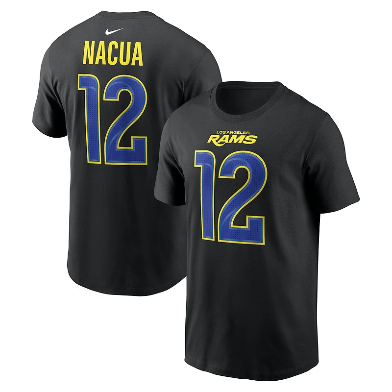 T-shirt Nike Puka Nacua noir Los Angeles Rams Carbon avec nom et numéro pour homme