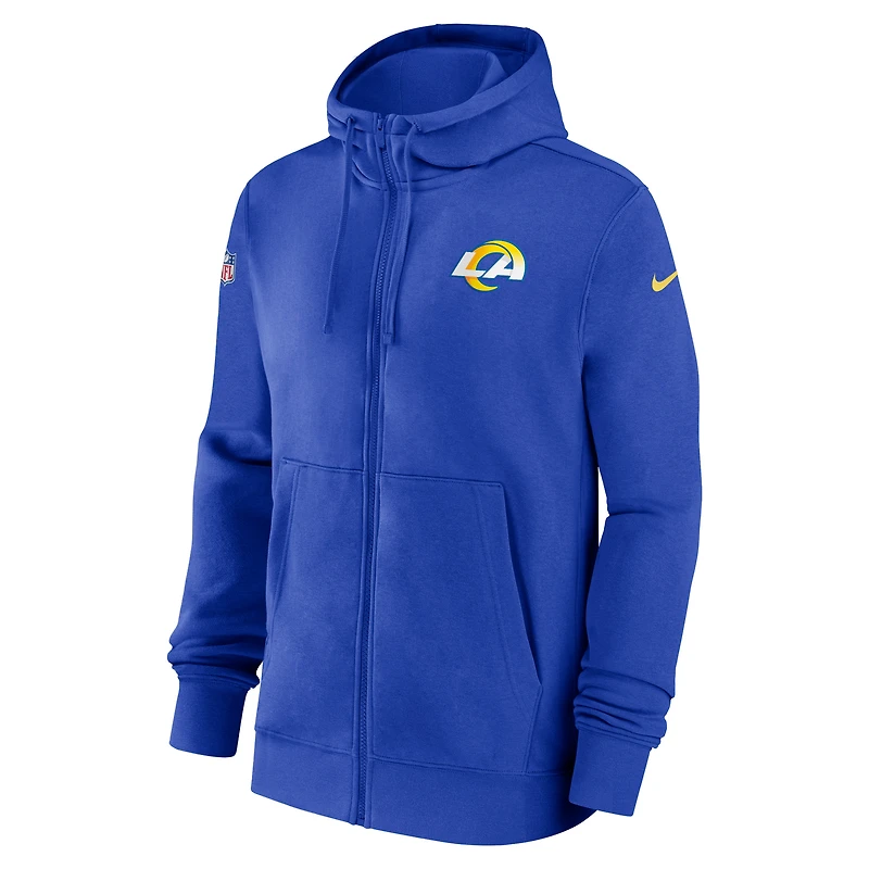 Sweat à capuche entièrement zippé Nike Royal Los Angeles Rams Sideline Club Performance pour Homme