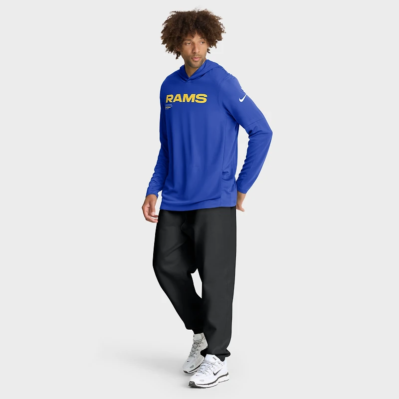 Men's Nike Royal Los Angeles Rams Sideline Pure Fury Dri-FIT Long Sleeve Hoodie T-Shirt