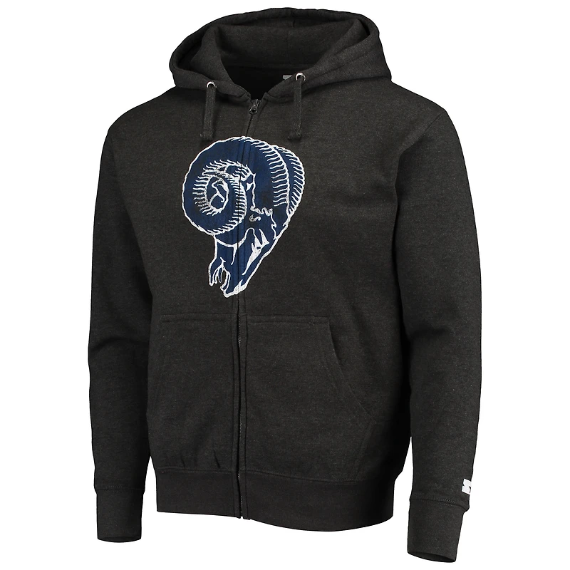 Veste à capuche entièrement zippée Los Angeles Rams Throwback Perfect Season Starter Charcoal pour homme
