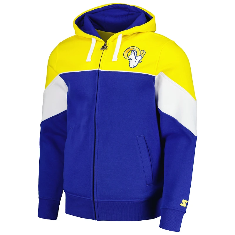 Sweat à capuche entièrement zippé Starter Royal/Gold Los Angeles Rams Running Back pour hommes
