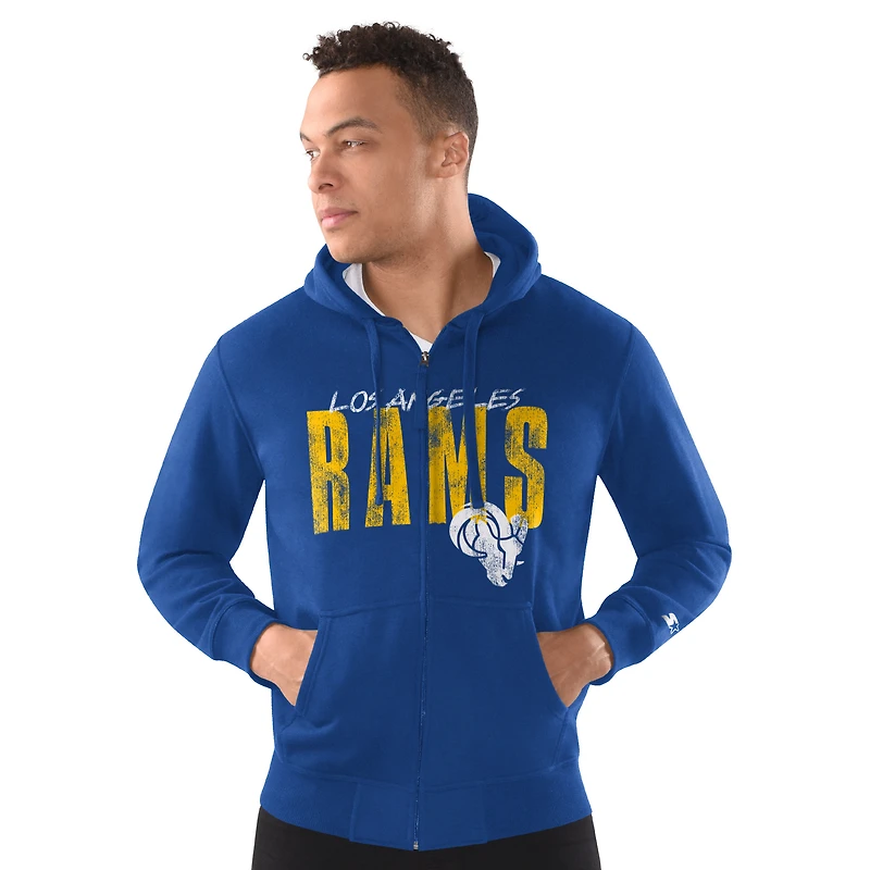 Sweat à capuche zippé classique vieilli pour homme Starter Royal Los Angeles Rams