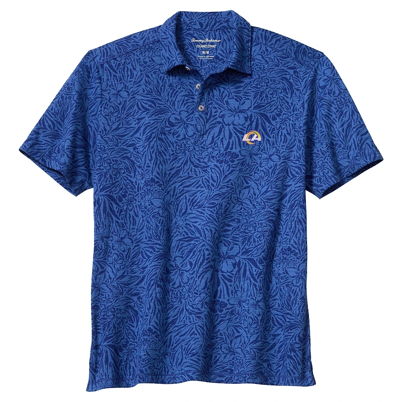 Men's Tommy Bahama Royal Los Angeles Rams IslandZone Wild Hibiscus Tri-Blend Polo