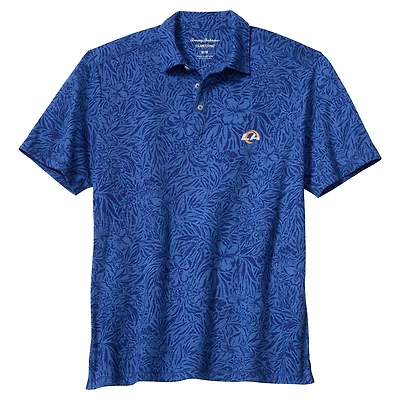 Men's Tommy Bahama Royal Los Angeles Rams IslandZone Wild Hibiscus Tri-Blend Polo