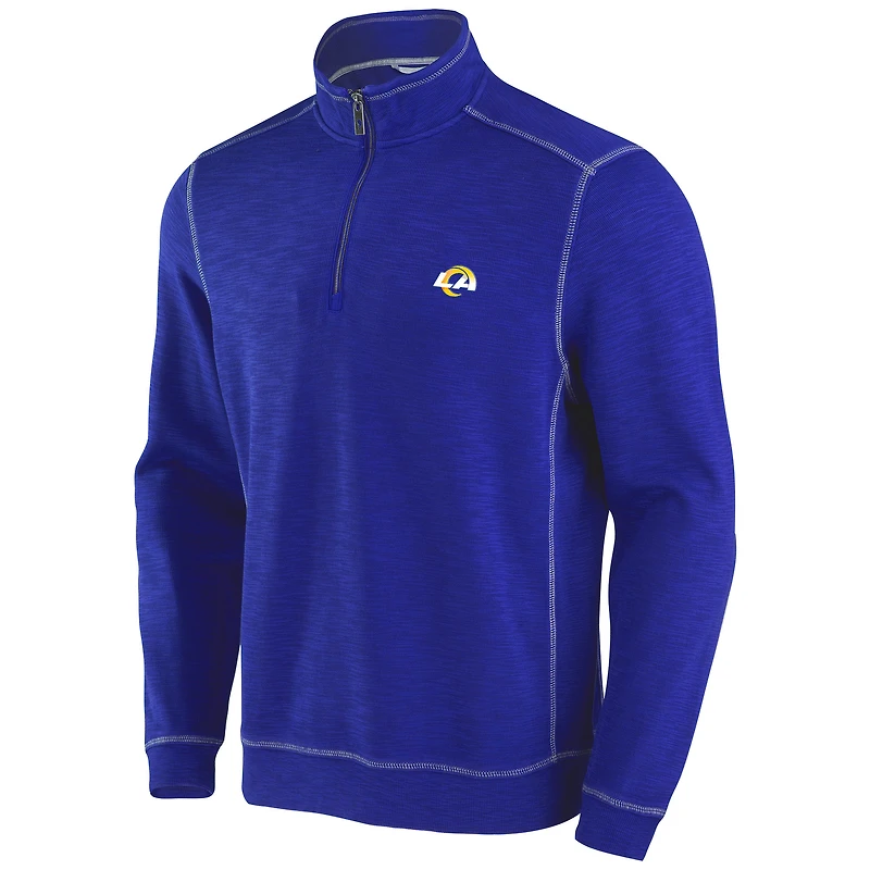 Men's Tommy Bahama Royal Los Angeles Rams Tobago Bay Tri-Blend Half-Zip Sweatshirt