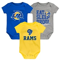 Lot de trois bodys rétro Eat, Sleep & Drool des Los Angeles Rams pour nouveau-nés et nourrissons dorés/royaux/gris chinés