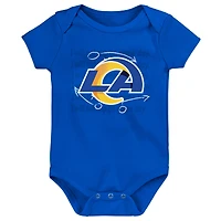 Lot de trois bodys rétro Eat, Sleep & Drool des Los Angeles Rams pour nouveau-nés et nourrissons dorés/royaux/gris chinés