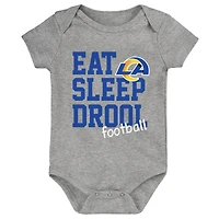 Lot de trois bodys rétro Eat, Sleep & Drool des Los Angeles Rams pour nouveau-nés et nourrissons dorés/royaux/gris chinés