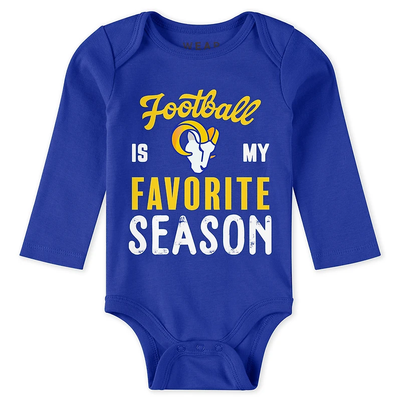Newborn & Infant WEAR by Erin Andrews Los Angeles Rams Three-Piece Turn Me Around Bodysuits Pant Set