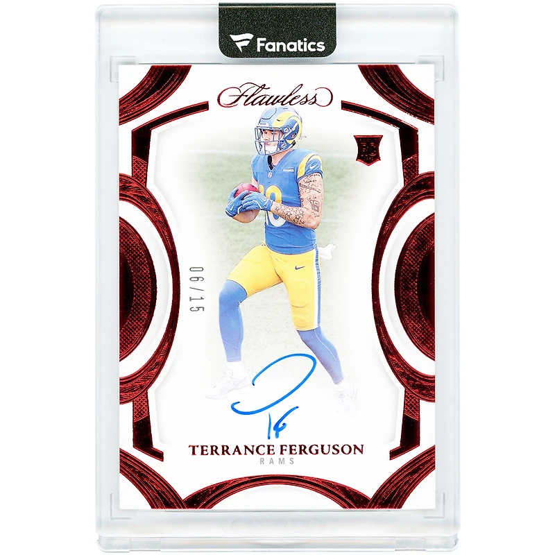 Carte de recrue autographiée de Terrance Ferguson (Los Angeles Rams) - Panini Flawless Ruby Rookie Frame Signatures 2025 #RFS-TFE #6/15