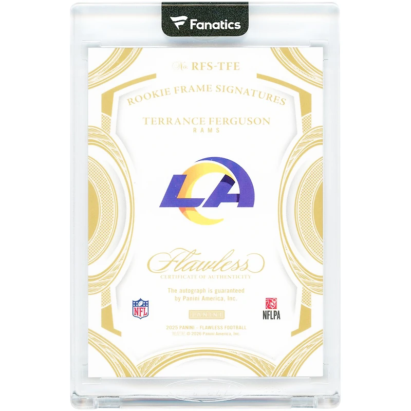 Carte de recrue autographiée de Terrance Ferguson (Los Angeles Rams) - Panini Flawless Ruby Rookie Frame Signatures 2025 #RFS-TFE #6/15